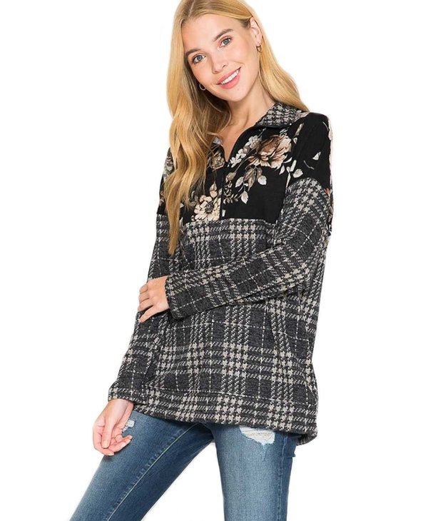 plaid half zip pullover