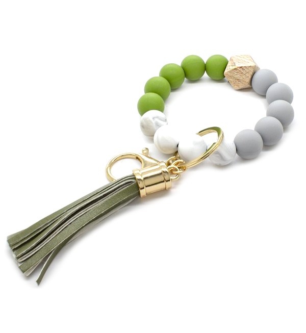 Green & Gray Tassel Keychain