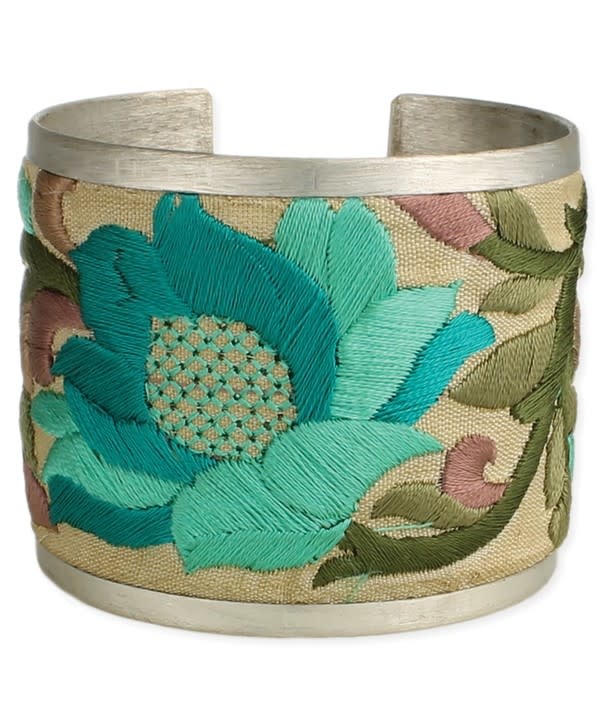 Turquoise Flower Embroidered Cuff Bracelet
