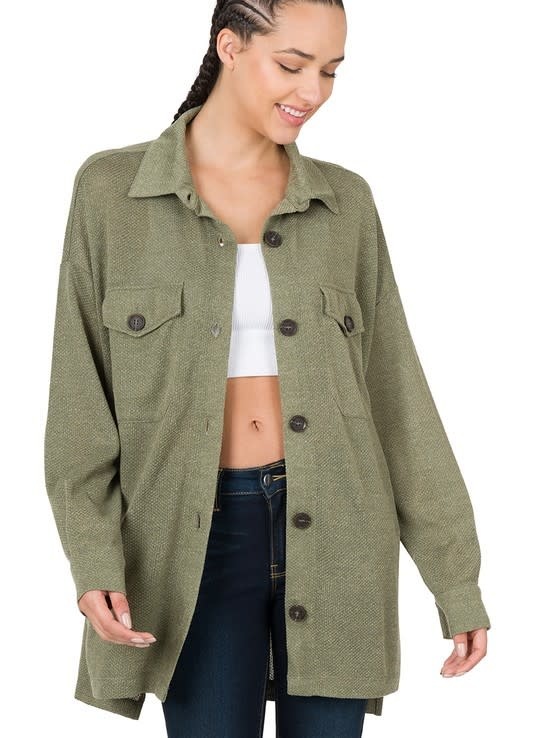 Olive Jacquard Button Down Shacket