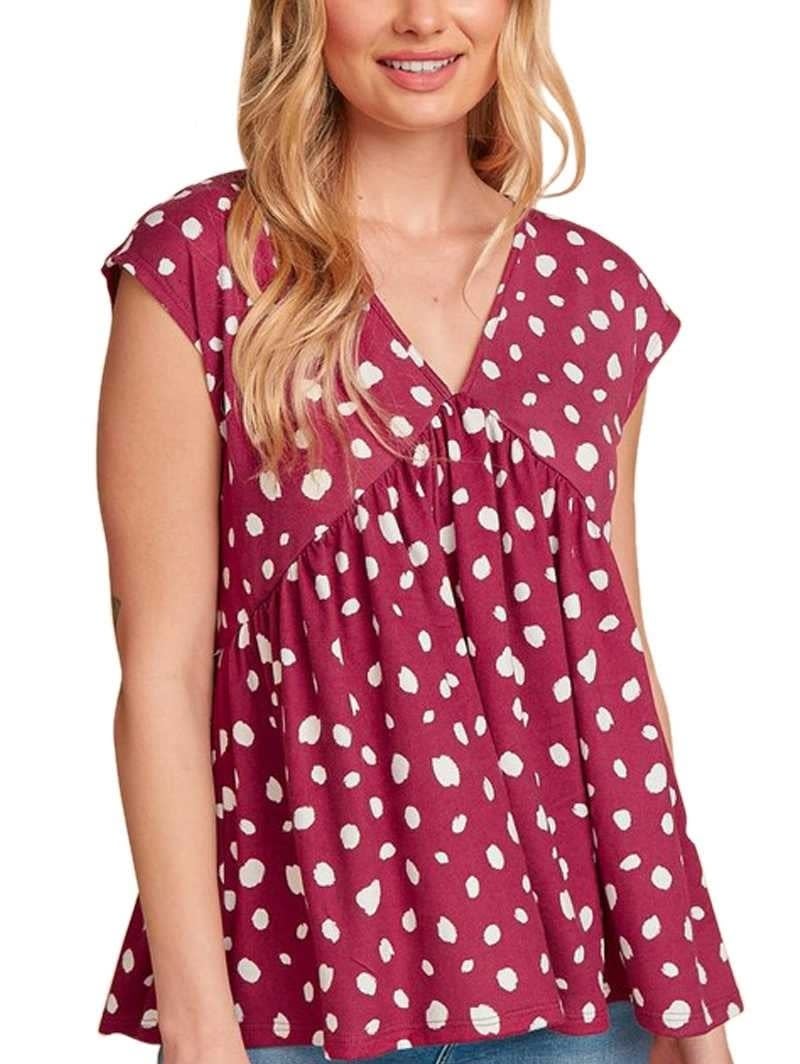 CURVY Spotted Plum Baby Doll Top