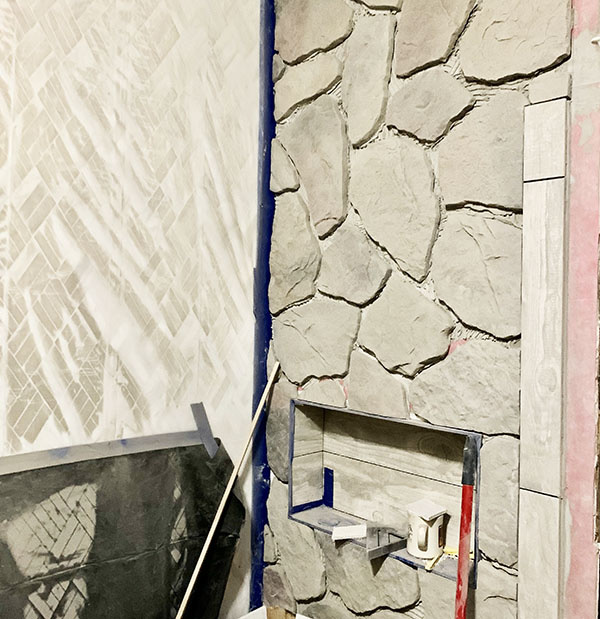 Stone Wall Installation in a bathroom