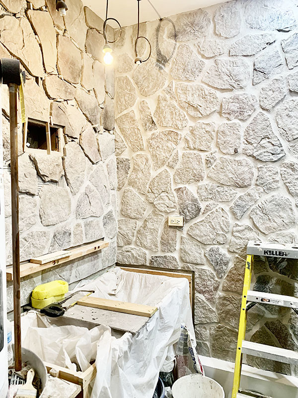 Stone Wall Installation in a bathroom