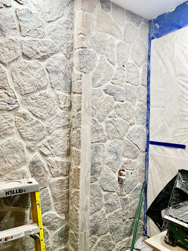 Stone Wall Installation in a bathroom