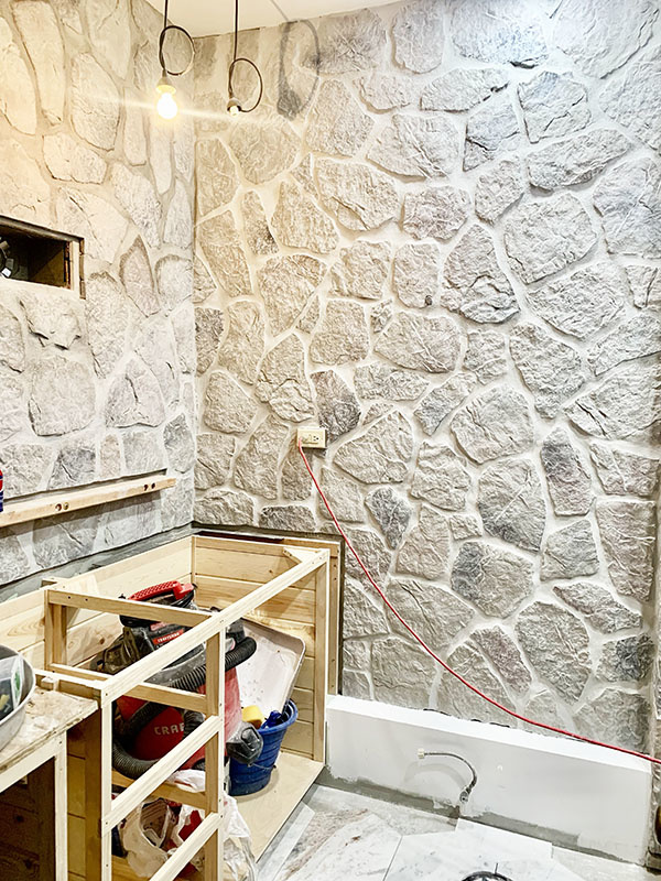 Stone Wall Installation in a bathroom