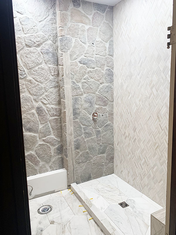 Stone Wall Installation in a bathroom