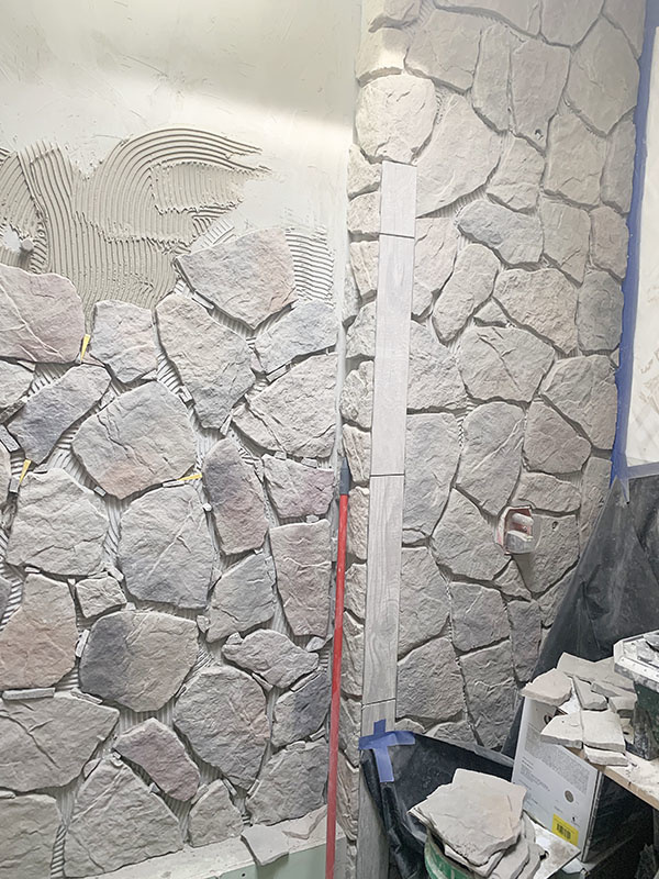 Stone Wall Installation in a bathroom