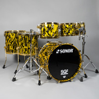 Sonor SQ2 Thin Beech 6pc Shell Pack-Yellow Tribal w/ Gold Hardware
