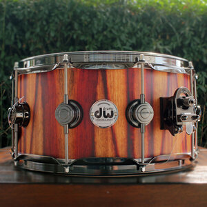 DW DW Collector's Series Cherry/Spruce 6.5x14" Snare Drum-Hard Satin over Candy Stripe Padouk w/ Black Nickel Hardware