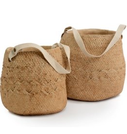 Natural Basket Weave Cement Pot with Cotton Handle (large)