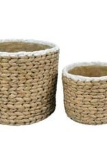 White Trim Basket Weave Cement Pot (large)