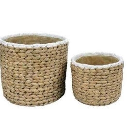 White Trim Basket Weave Cement Pot (small)