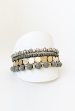 Set of 4 Bracelets with Wood and Metal Beads-grey/gold