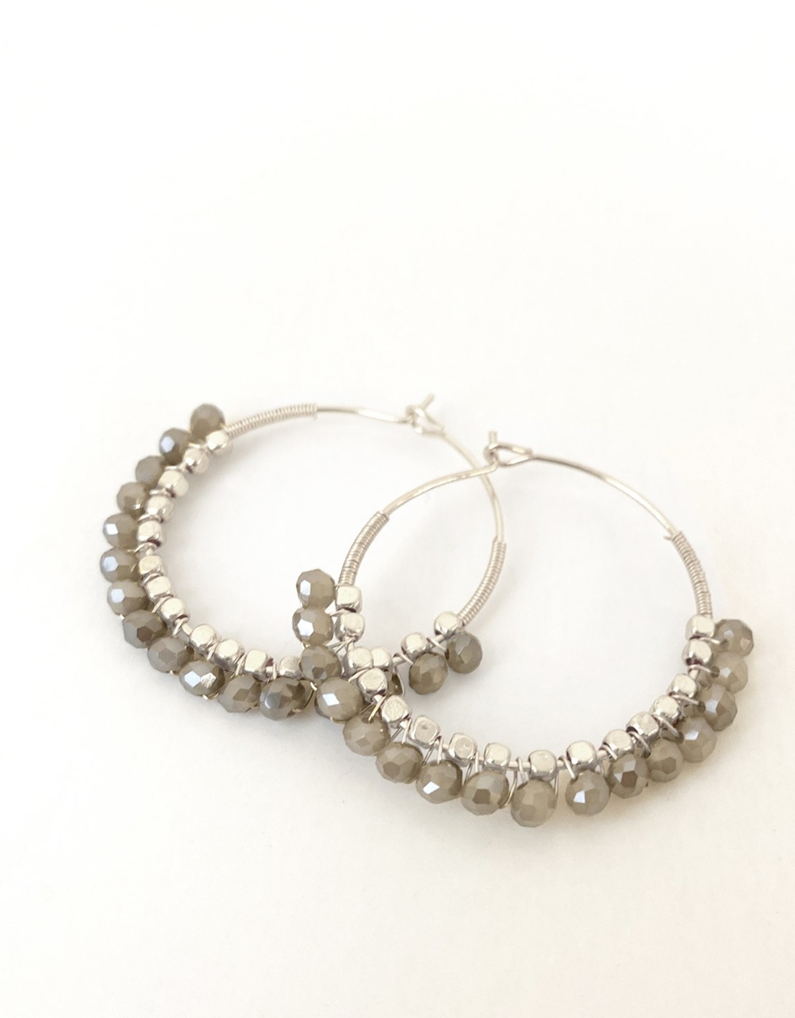 Grey & Silver Hoops with Mini Glass Beads