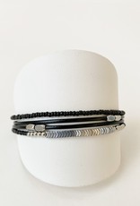 Black & Silver Multi Strand Bracelet with Metal Beads