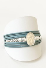 Turquoise & Silver Multi Strand Leather Bracelet with Metal Beads