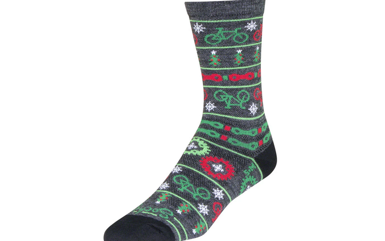 SockGuy SockGuy Wool Ride Merry Crew Socks - 6 inch, Gray/Red/Green, Small/Medium