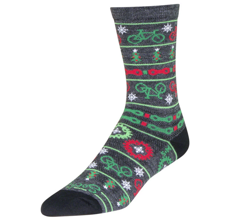 SockGuy SockGuy Wool Ride Merry Crew Socks - 6 inch, Gray/Red/Green, Large/X-Large