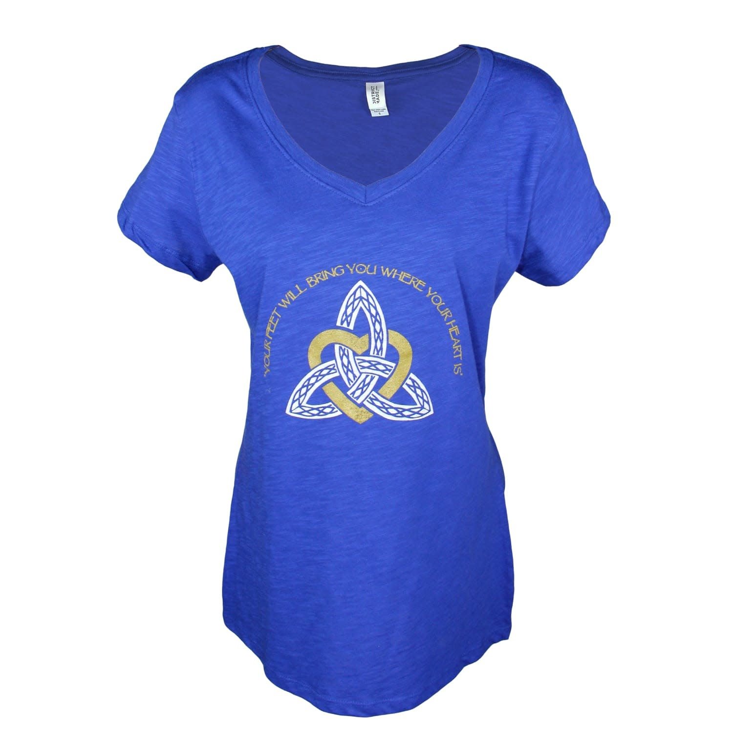 T Shirt:  Womens Blue Trinity Heart V Neck