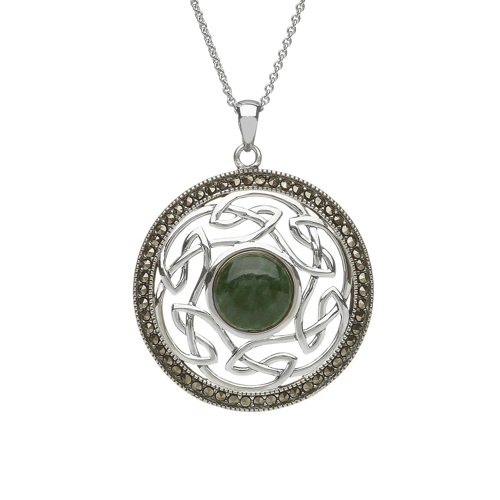 Anu Necklace: SS Marcasite Marble Celtic Knot