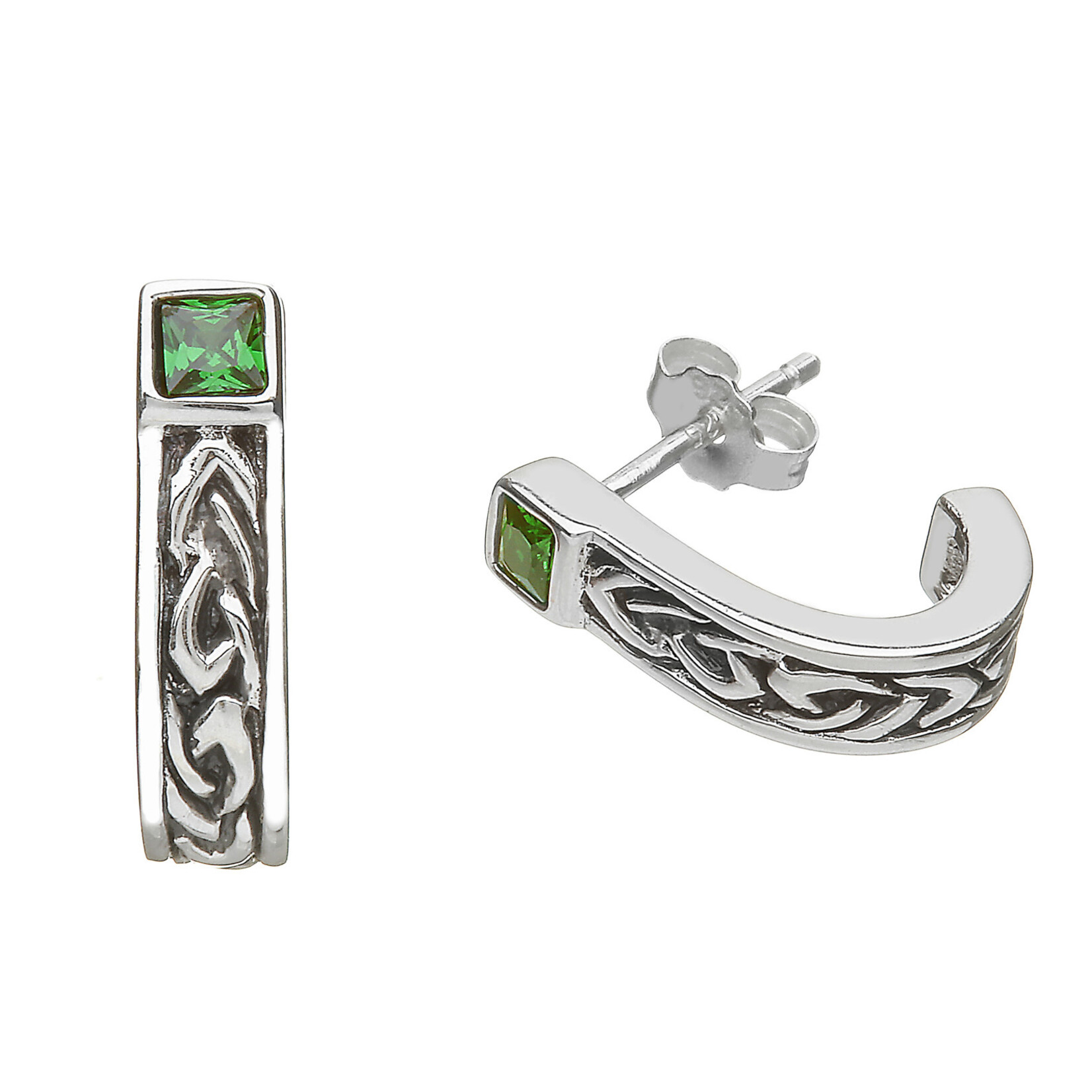 Anu Earring: SS Celtic Huggie Em/CZ
