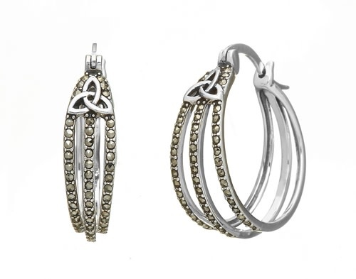 Anu Earrings: SS Marcasite Trin Hoop