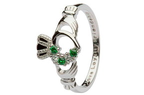 Ring: SS Grn CZ Claddagh