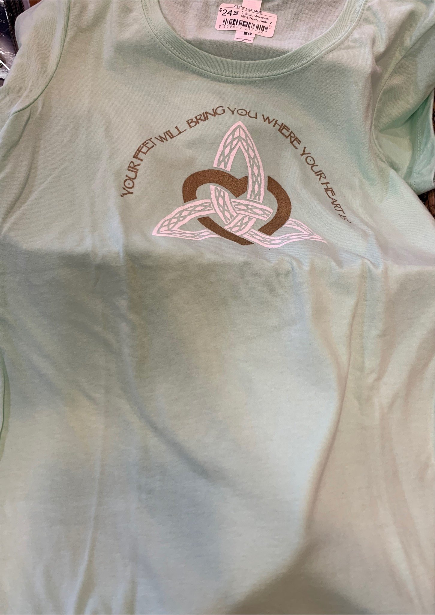 T Shirt:  Womens Mint Trinity Heart