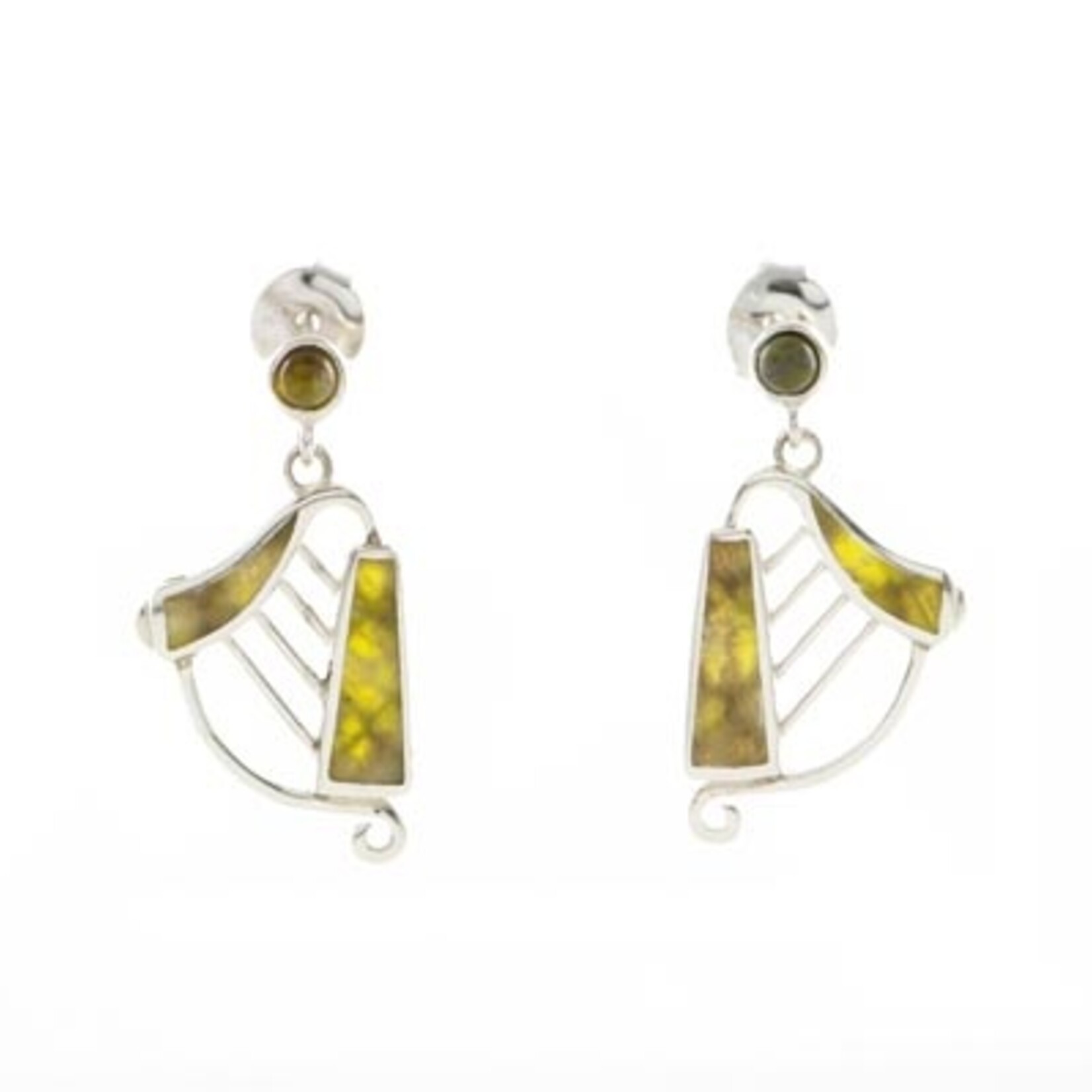 Connemara Marble Earring: Harp, Connemara Marble, SS