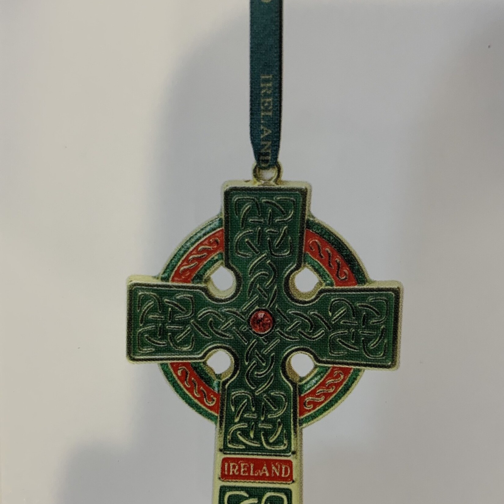 Ornament: Green Metal Trinity Cross