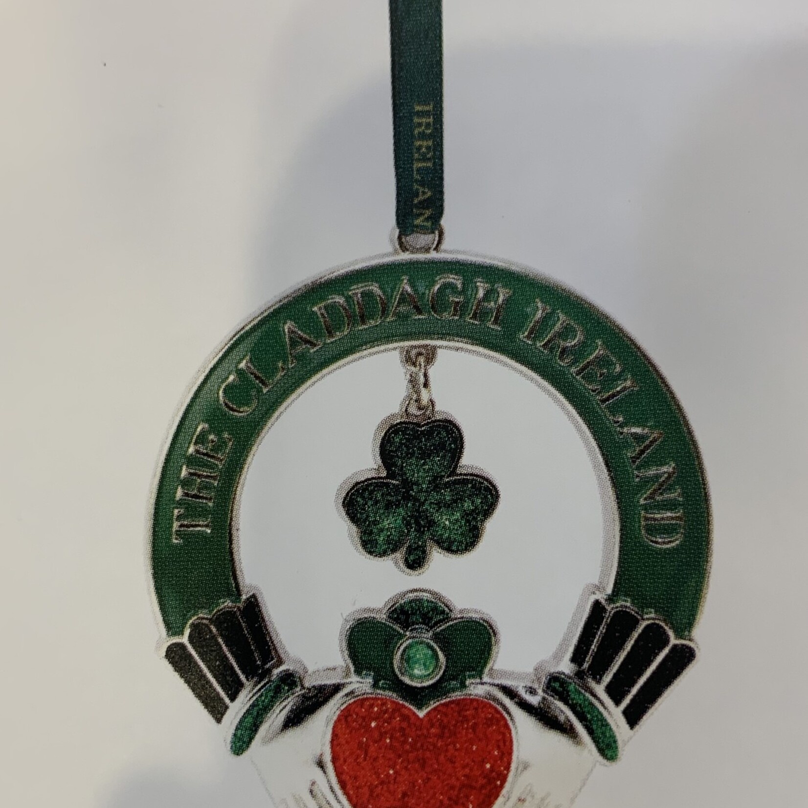 Ornament: Green Metal Shamrock Claddagh