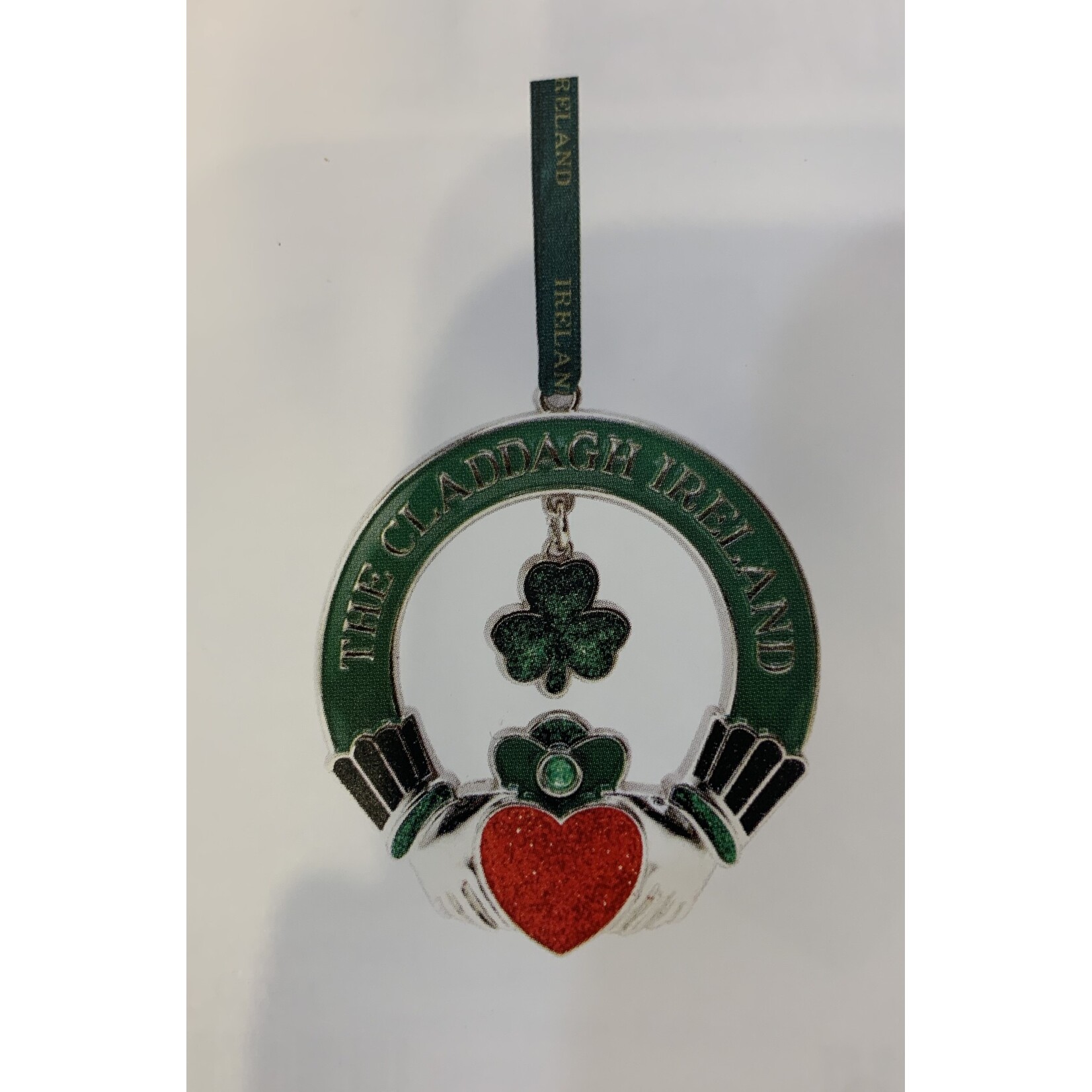 Ornament: Green Metal Shamrock Claddagh