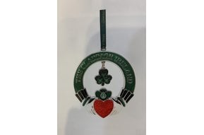 Ornament: Green Metal Shamrock Claddagh