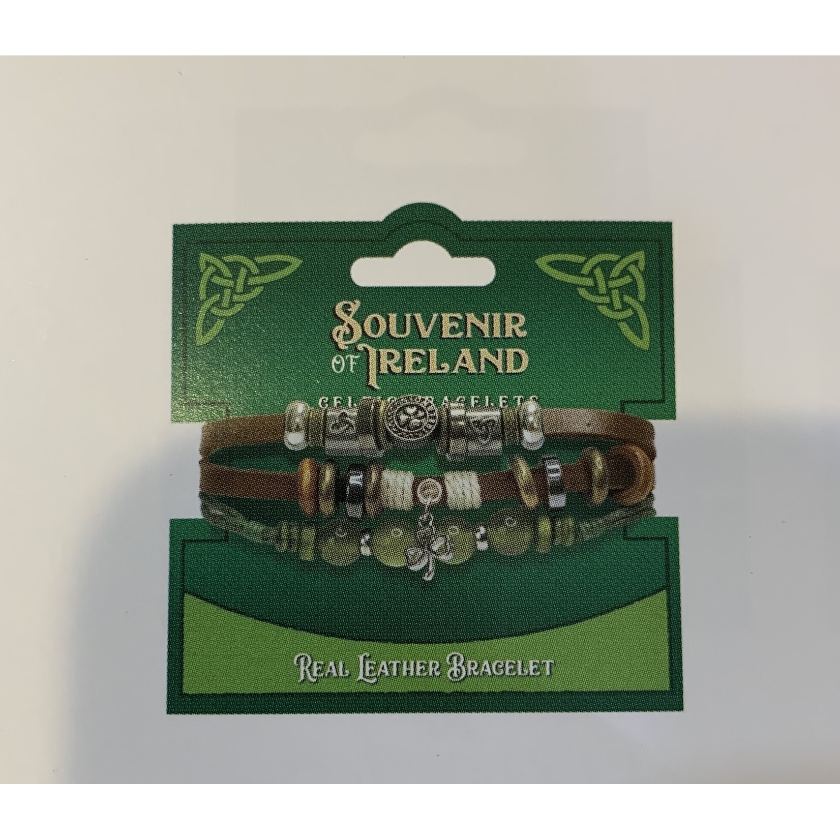 Bracelet: Leather Brown Marble Shamrock