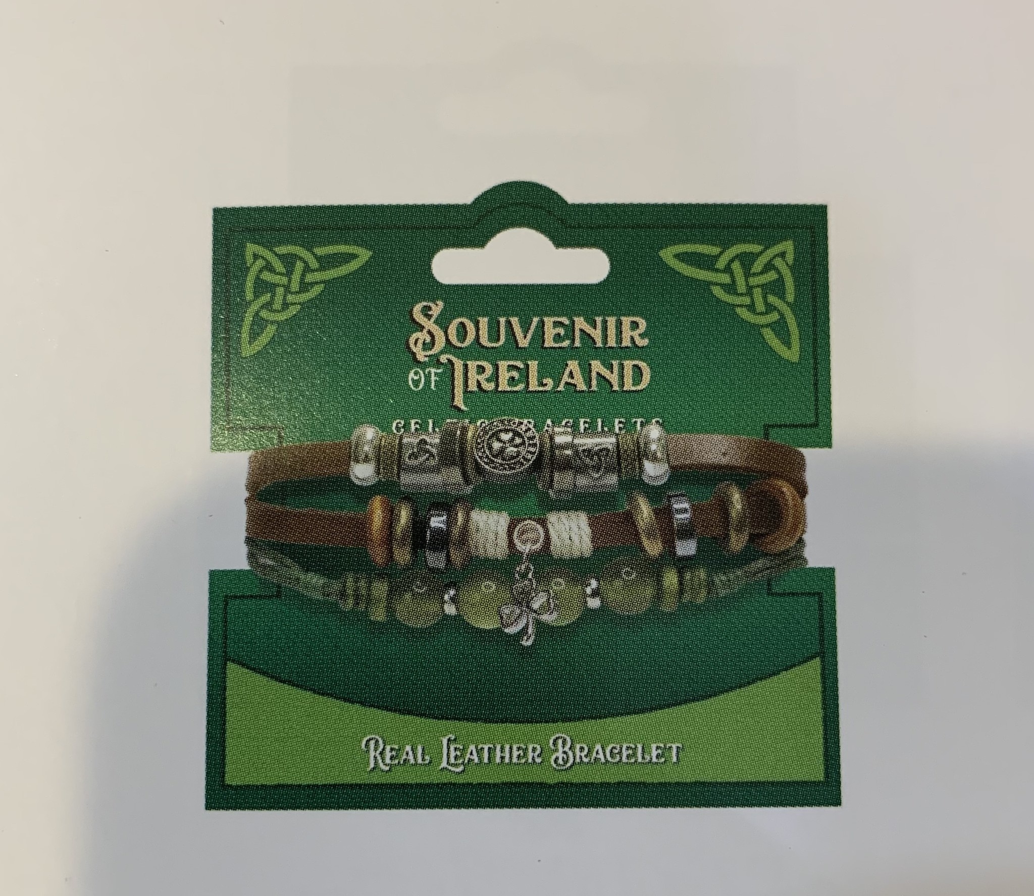 Bracelet: Leather Brown Marble Shamrock