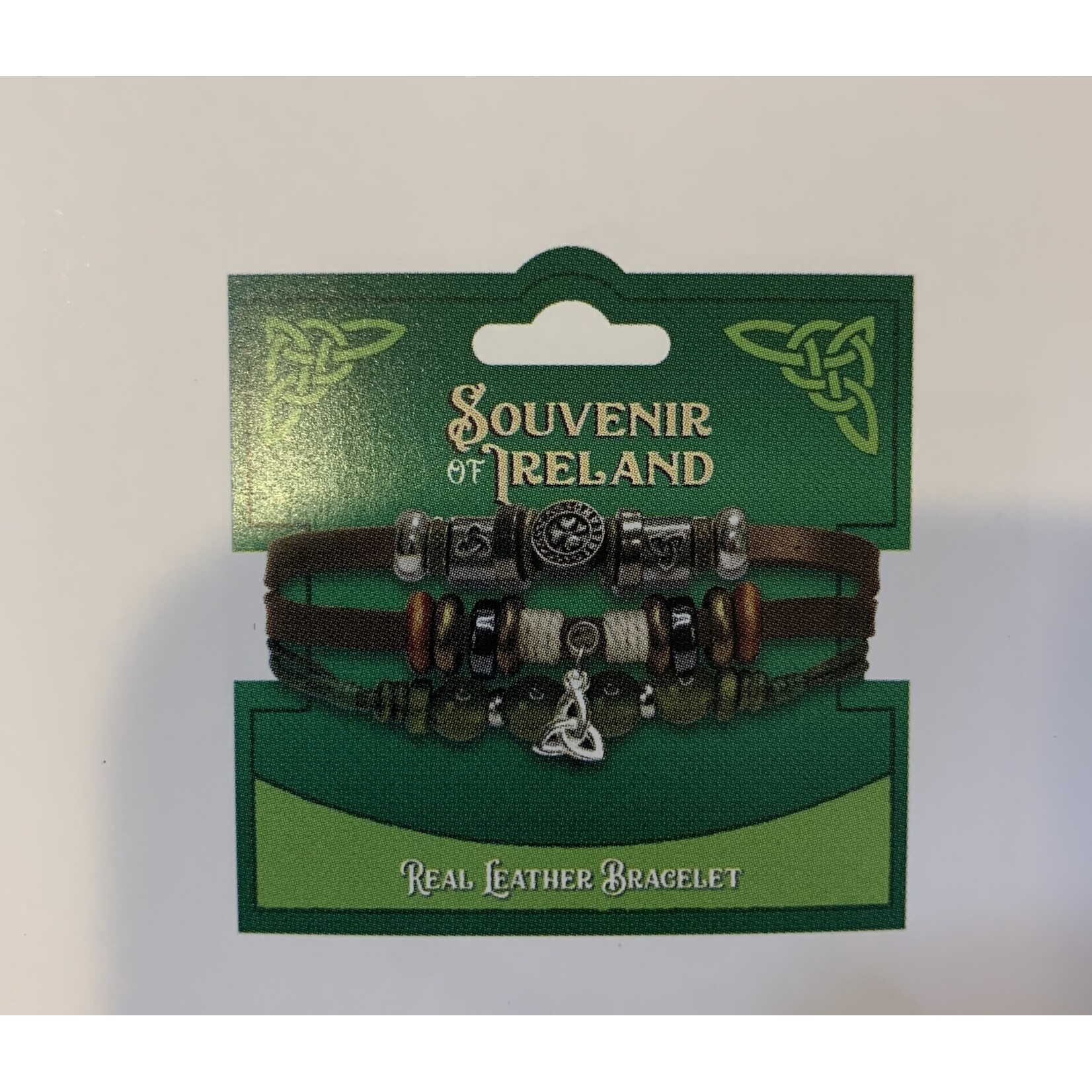 Bracelet: Brown Leather Marble Trinity Knot