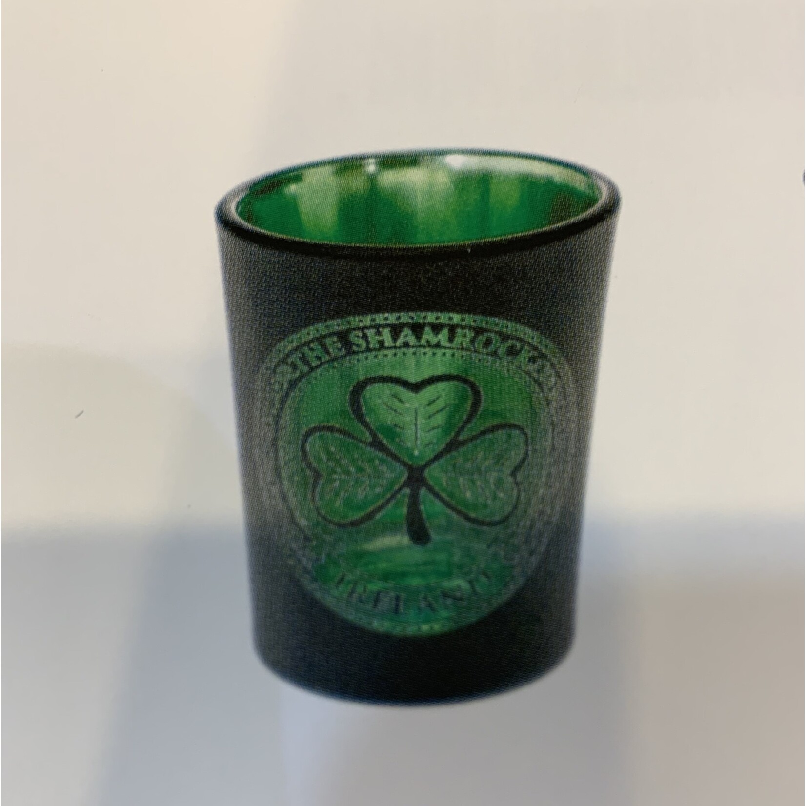 Shot Glass: Matte Black and Green Shamrock