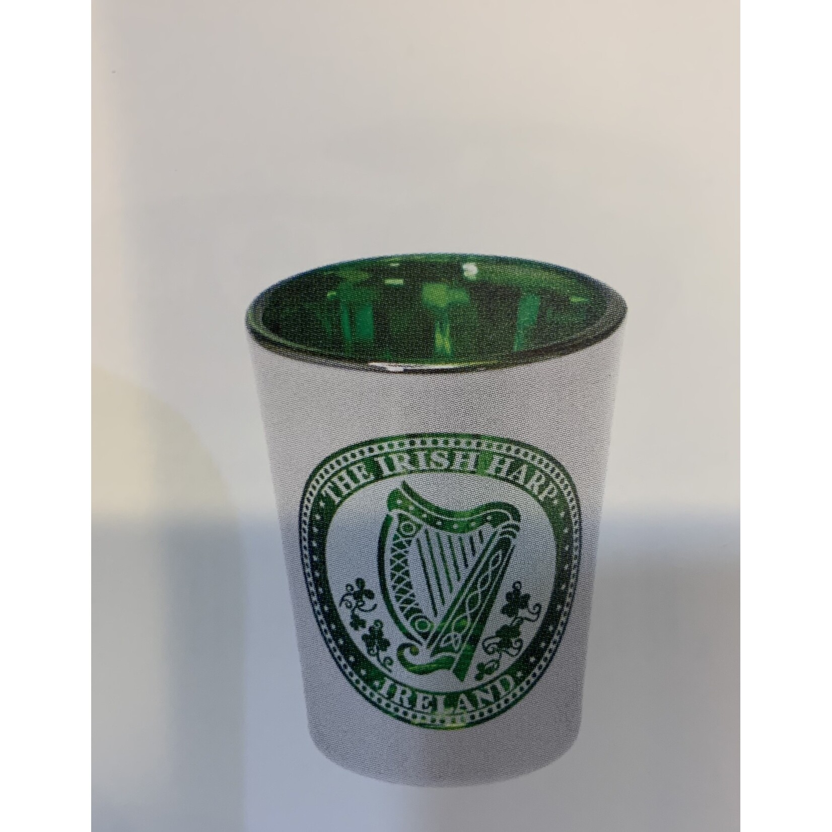 Shot Glass: Silver and Green Harp