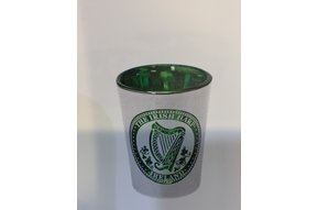 Shot Glass: Silver and Green Harp