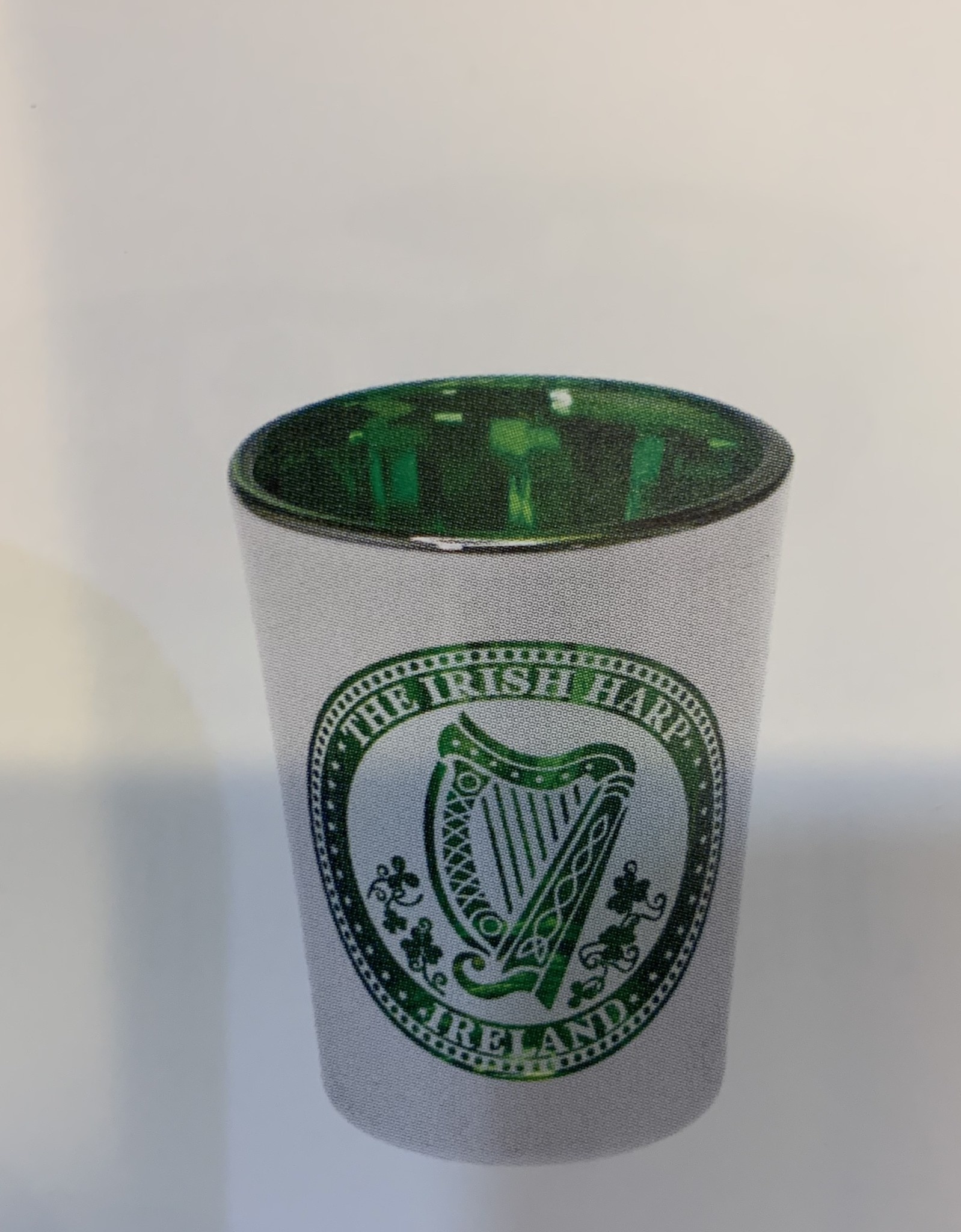 Shot Glass: Silver and Green Harp