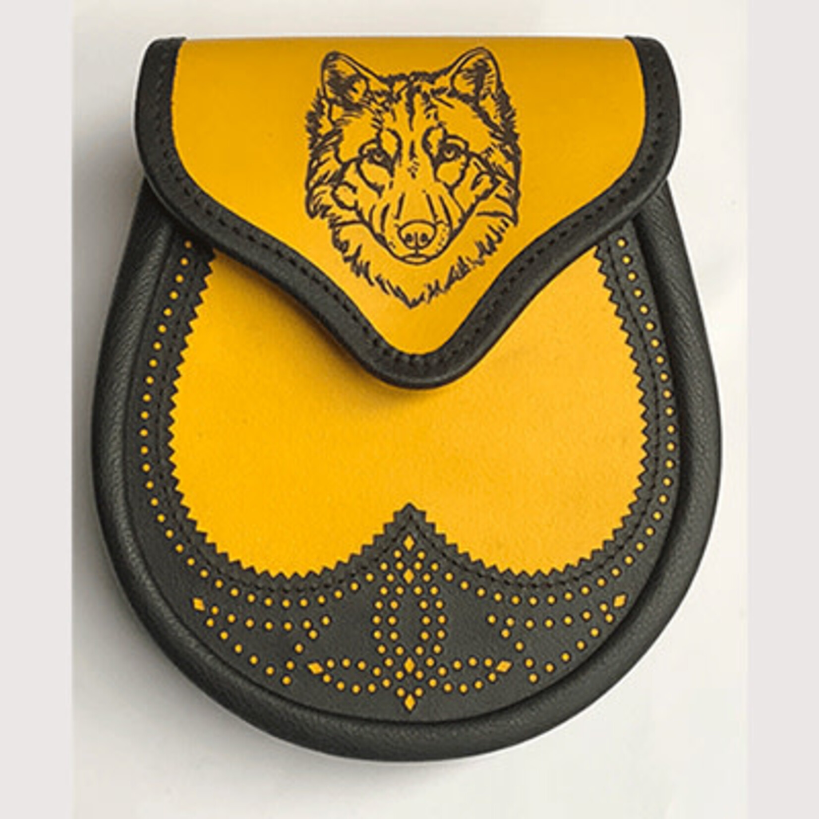 Glen Esk Sporran: Semi-Dress, Brogued,  Leather, Wolf, Yellow