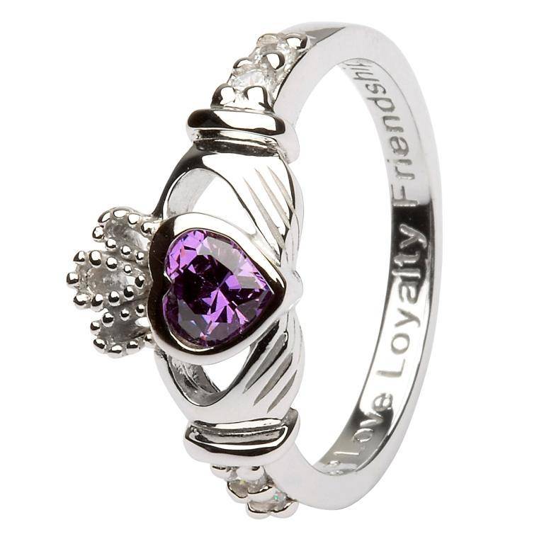 Shanore Ring: SS Claddagh Feb Amethyst Birthstone