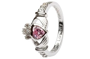 Ring: SS Claddagh Oct Pink CZ Birthstone