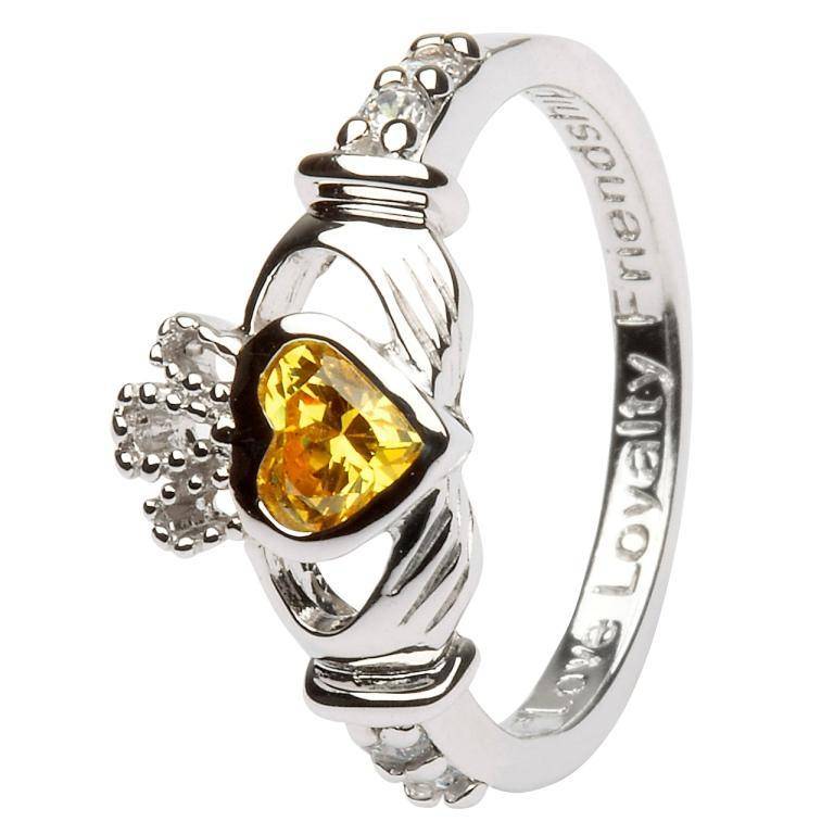 Shanore Ring: SS Claddagh Nov Citrine Birthstone