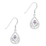 Earrings: Silver Thistle, Amethyst Stone