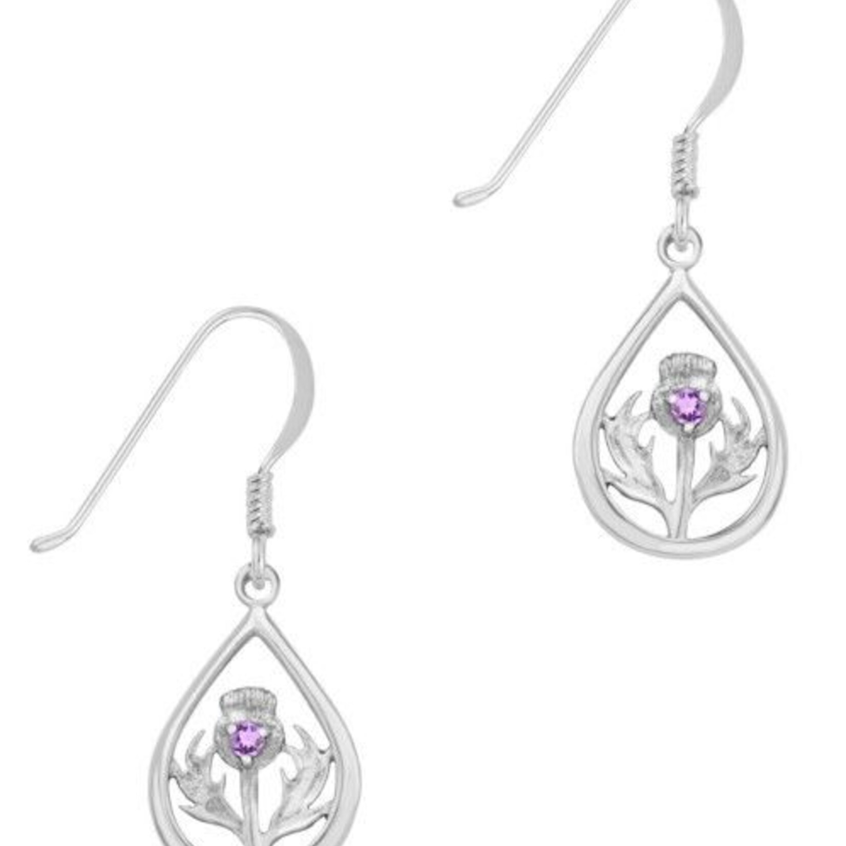 H & Y Earrings: Silver Thistle, Amethyst Stone