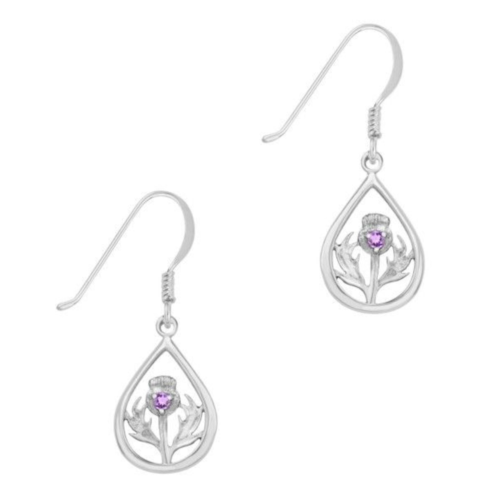 Earrings: Silver Thistle, Amethyst Stone