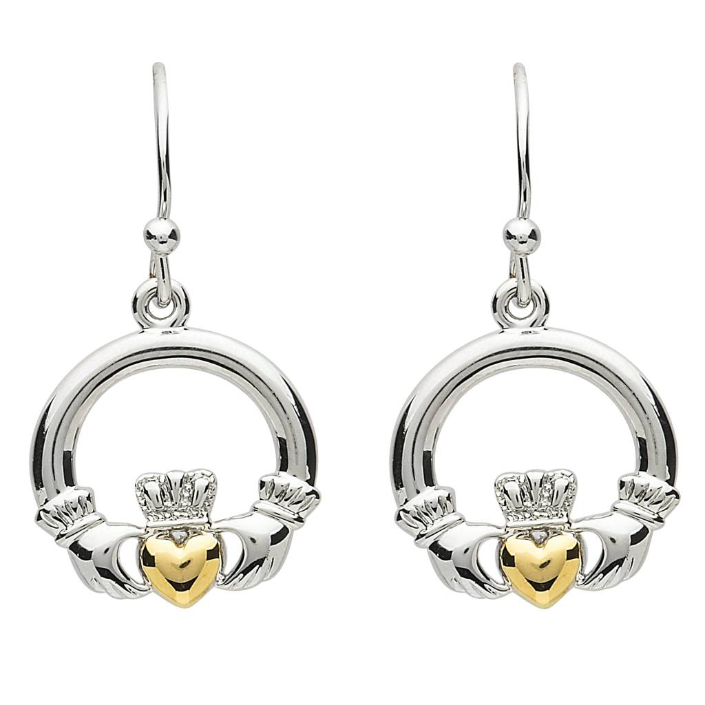 Shanore Earrings: Platinum Claddagh 2 tone Large