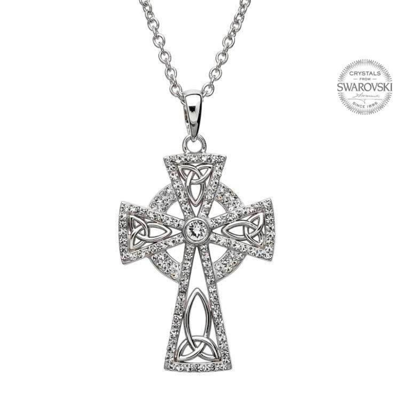 Shanore Necklace: SS Celtic Cross White Swarovski