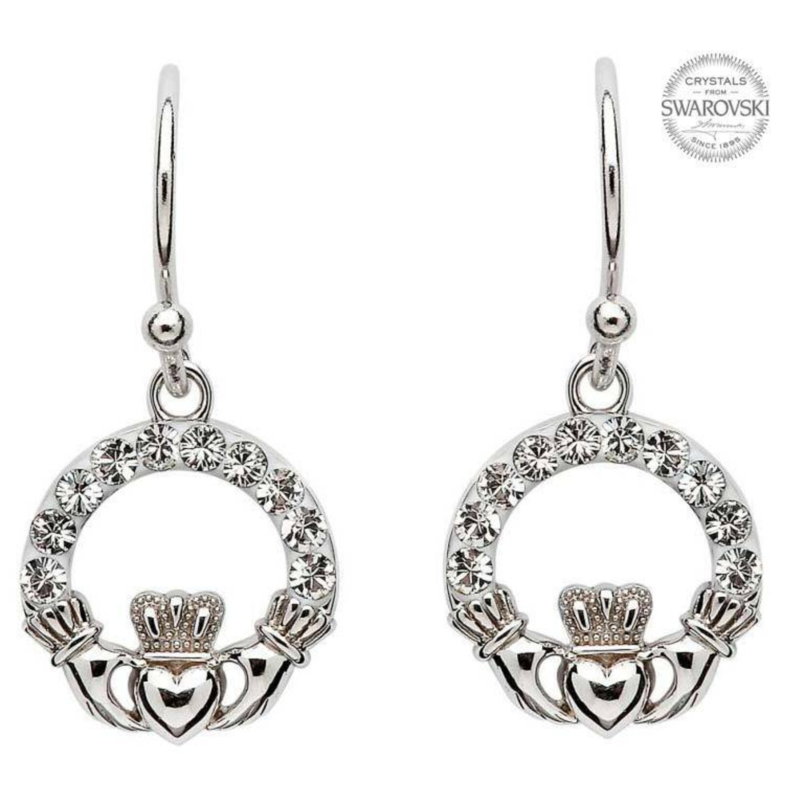 Shanore Earrings: SS Claddagh White Swarovski
